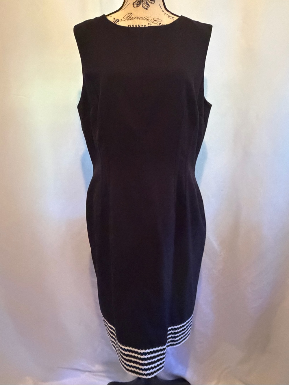 Classic Black Sleeveless Sheath Dress with Contrast Hem by Anne Klein